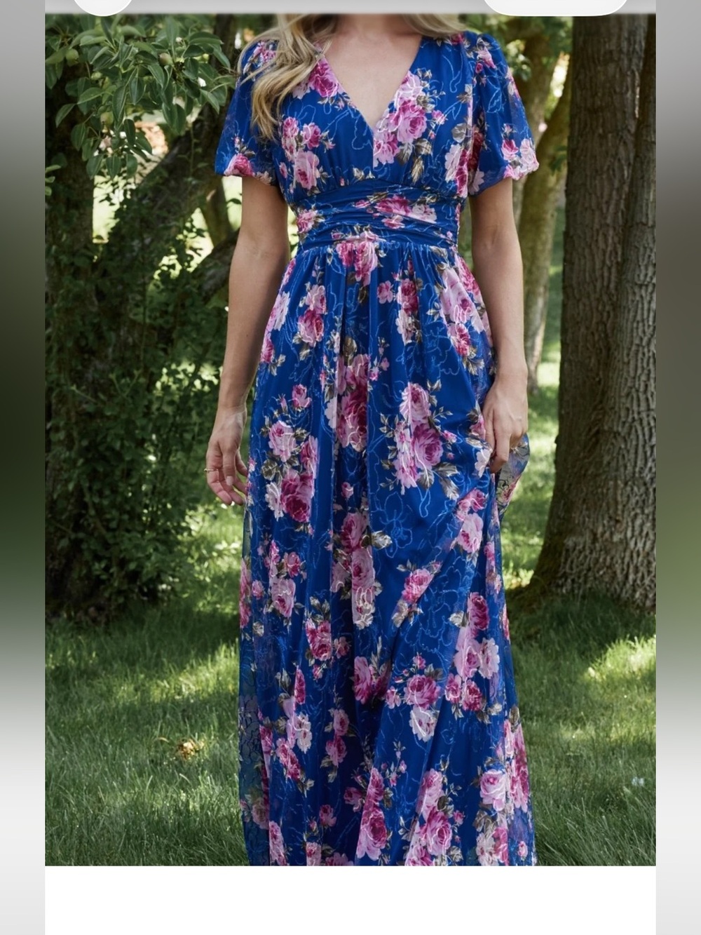 Baltic Born Royal Blue Maxi Skirt with Pink Floral Print